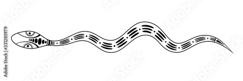 Snake. Aboriginal art style. Tatoo. Black and white logo. Vector monochrome illustration isolated on white background.