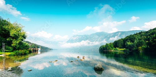 Lake Bohinj in Slovenia, beautiful scenic summer landscape