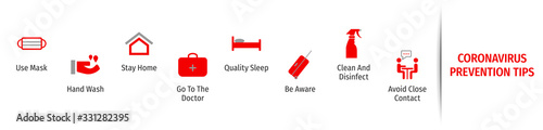Coronavirus Prevention Tips Flat Vector Icons. Coronavirus Prevention Tips Vector Background with Icons.