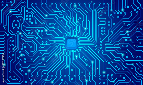 Circuit board. Blue abstract technology background. Motherboard vector illustration
