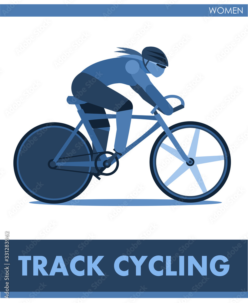 Naklejka premium Female track cycling icon vector. A woman is competing on a bicycle. Pictogram symbol. Woen or girls sports. International women's sport. Image is one of a series. Isolated, white background.