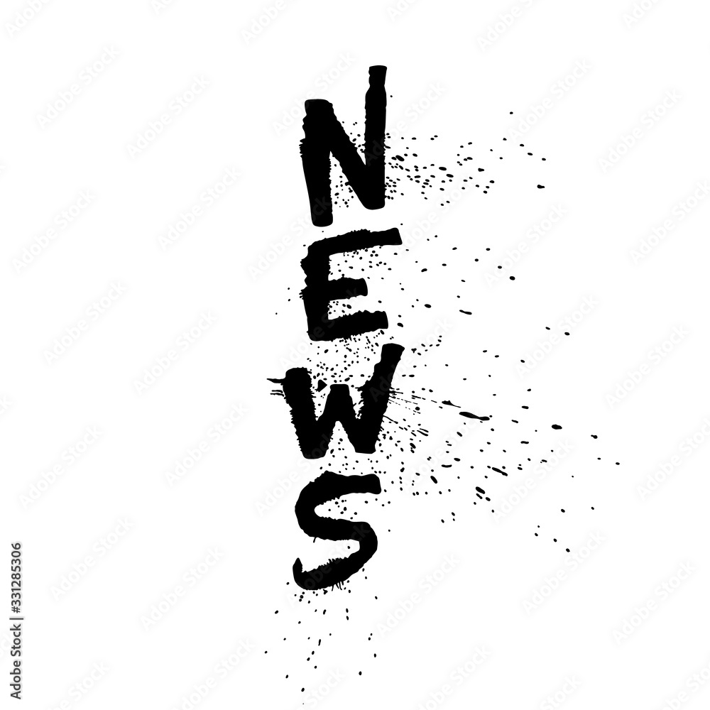 News handwritten ink pen lettering. Expressive calligraphy with splashes. Vector illustration isolated on white. For publication on media. News handwritten ink pen lettering. Expressive calligraphy with splashes. Vector illustration isolated on white. For publication on media.