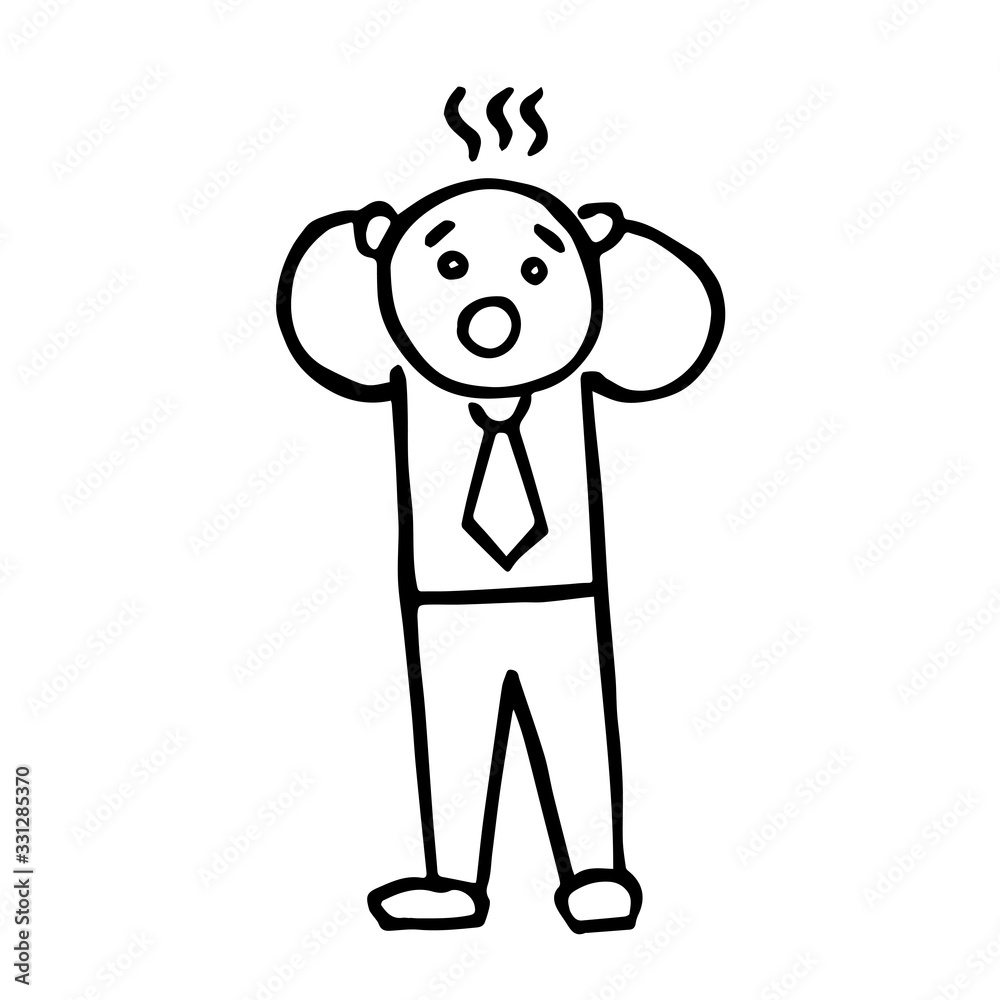 Illustration with a business stick man with distressed emotion. Illustration in grunge style. Illustration with a business stick man with distressed emotion. Illustration in grunge style.