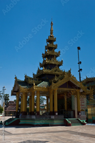 Ornate wooden pavilions in Shwemawdaw Pagoda, Bago, Myanmar photo