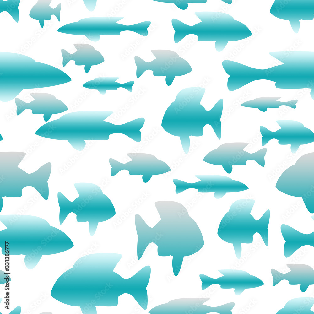 Obraz premium Blue shark fish on a white background, seamless pattern
