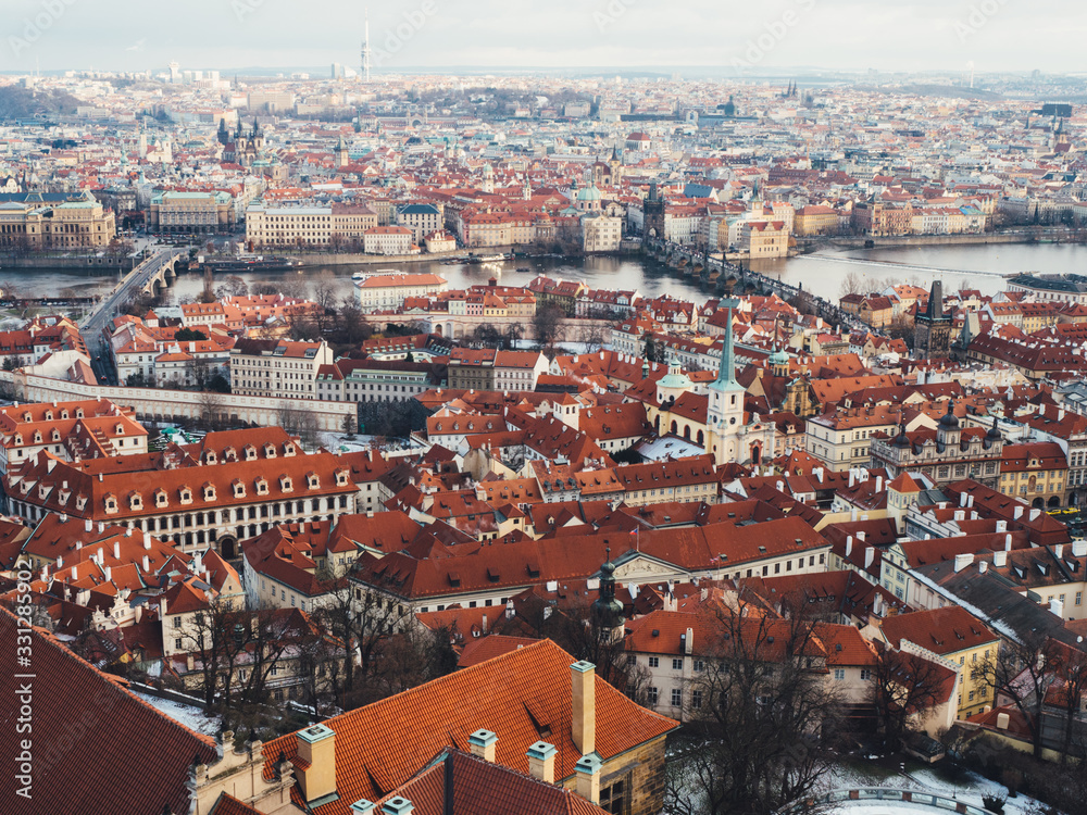 Red roofs of old medieval town in Prague