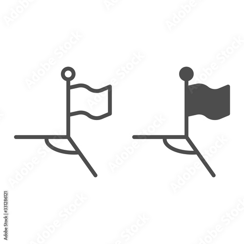 Corner kick line and solid icon. Football flag on field symbol, outline style pictogram on white background. Sport sign for mobile concept and web design. Vector graphics.