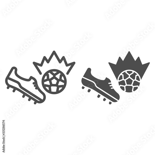 Shoe kick the ball line and solid icon. Kicking off soccer-ball symbol, outline style pictogram on white background. Sport sign for mobile concept and web design. Vector graphics.