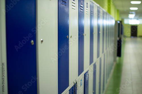 School corridor with drawers for student belongings.