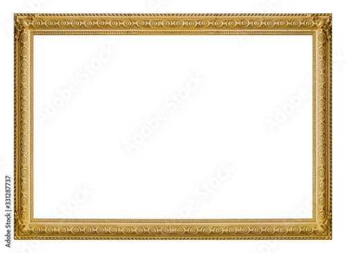 Golden frame for paintings, mirrors or photo isolated on white background