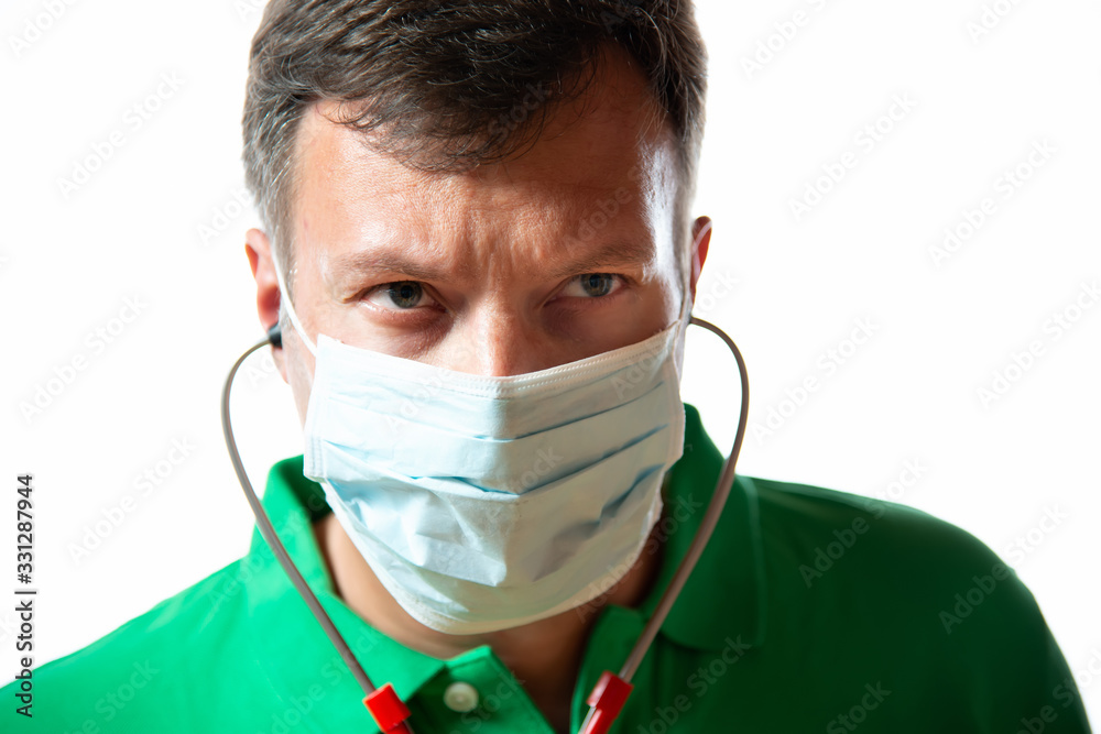 Doctor or nurse with stethoscope and respirator Doctor or nurse with stethoscope and respirator