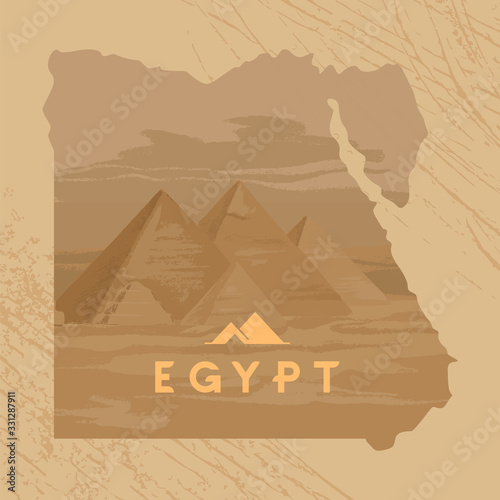 Vector illustration of the Great Sphinx in Giza inscribed on the map of Egypt with the pyramids of Egypt