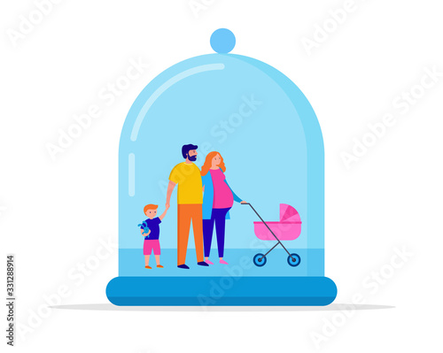 Stay at home, protect your family. Quarantine area concept, vector illustration