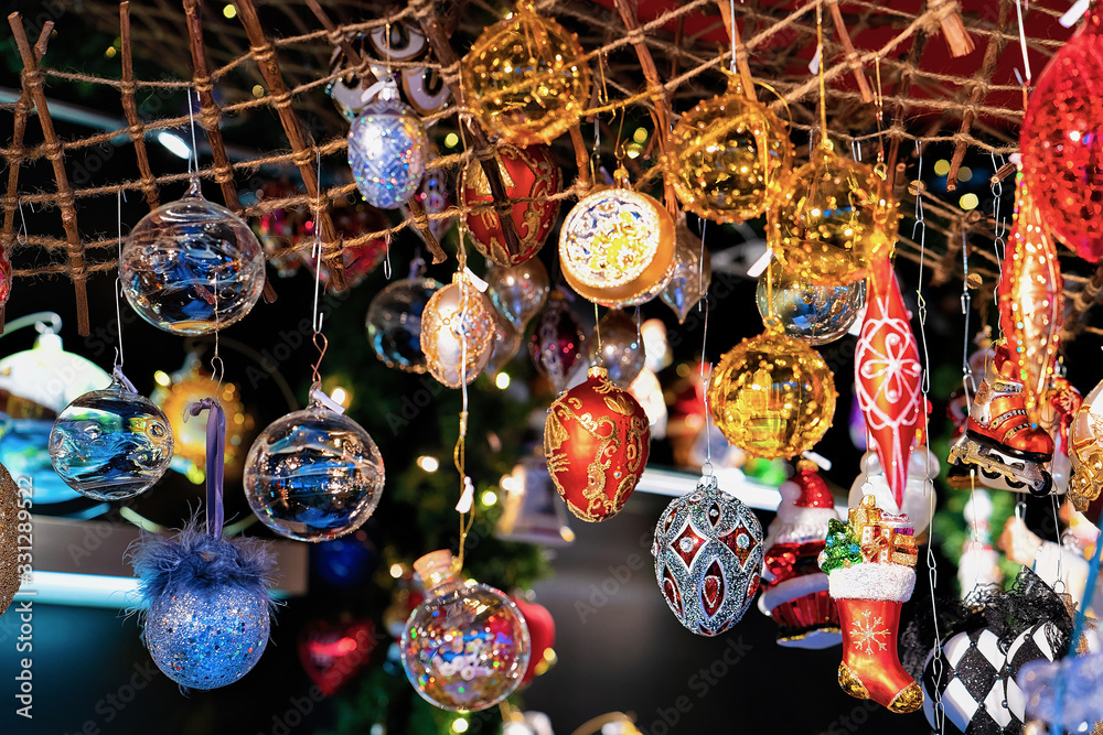 Glass Christmas Tree Decorations at Night Market on Gendarmenmarkt Berlin