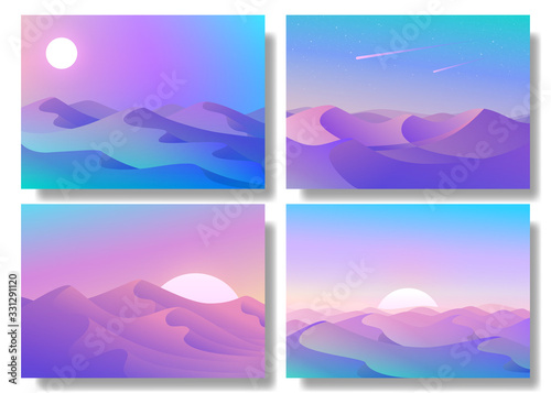 Abstract landscape set, Vector banners set with polygonal landscape illustration, Minimalist style