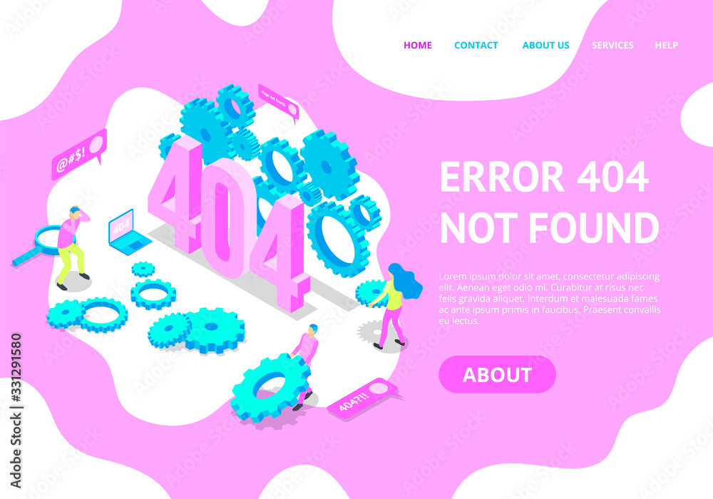 Error Not Found Concept Card Landing Web Page Template. Vector
