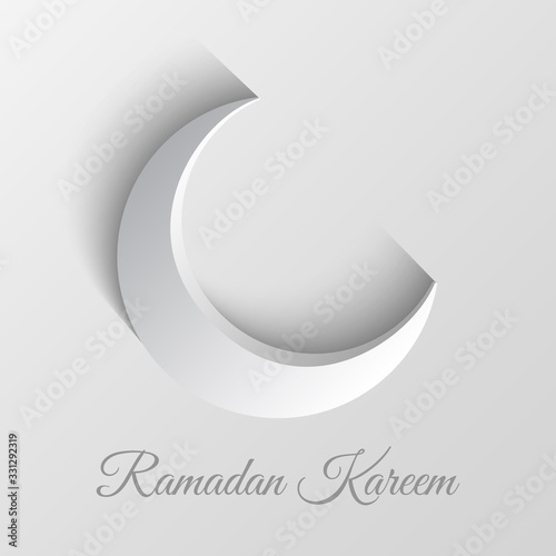 White Crescent. Design of greeting card for Muslim holiday. Vector illustration. Ramadan Kareem means generous month of Ramadan.