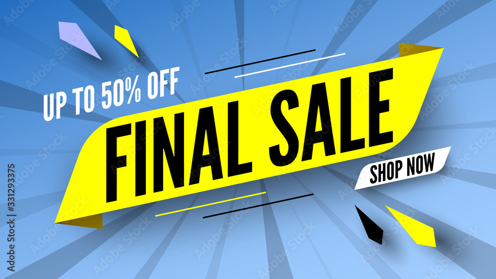 Final sale banner on blue striped background, up to 50% off. Vector illustration. Final sale banner on blue striped background, up to 50% off. Vector illustration.