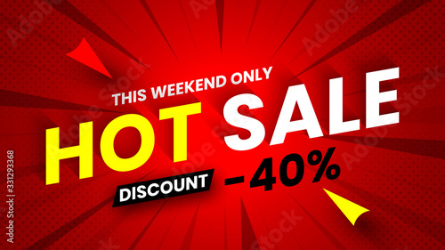 Hot sale banner, discount 40%. Vector illustration.