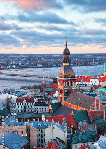 Riga Old Town Dome Cathedral Daugava River sunset