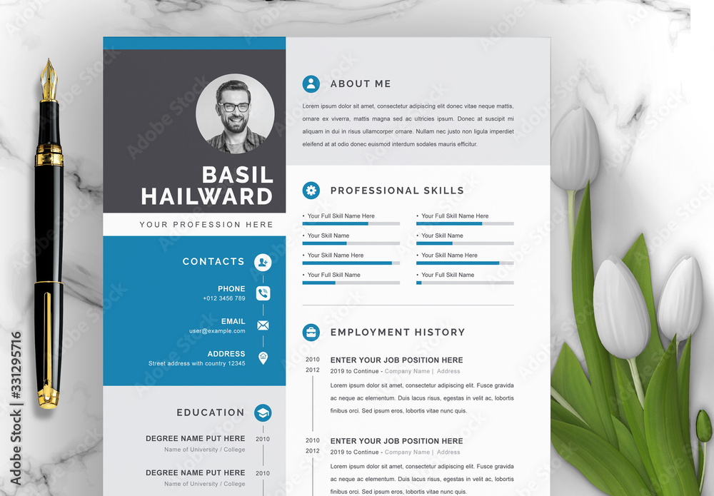 Dark Gray Sidebar Resume Layout Stock Template Adobe Stock
