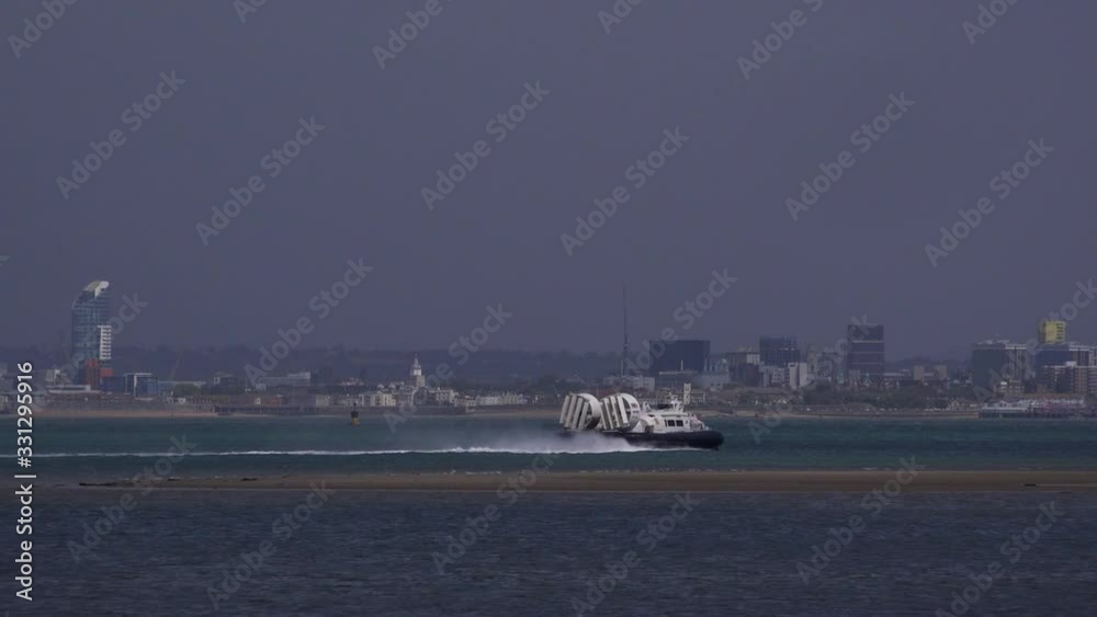 Commercial hovercraft going to the Isle of White in bad weather UK 4K Commercial hovercraft going to the Isle of White in bad weather UK 4K