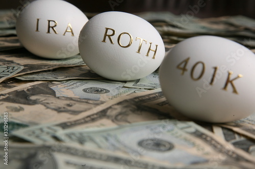 Money and nest eggs concept for retirement, savings, and financial planning
