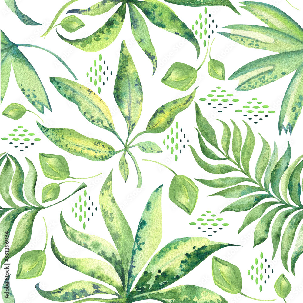 Seamless pattern of tropic leaves - obrazy, fototapety, plakaty 