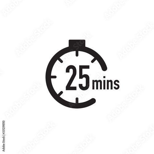 25 minutes timer, stopwatch or countdown icon. Time measure. Chronometr icon. Stock Vector illustration isolated on white background.