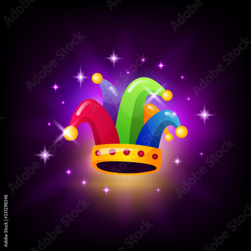 Colorful jester cap with bells icon for slot machine