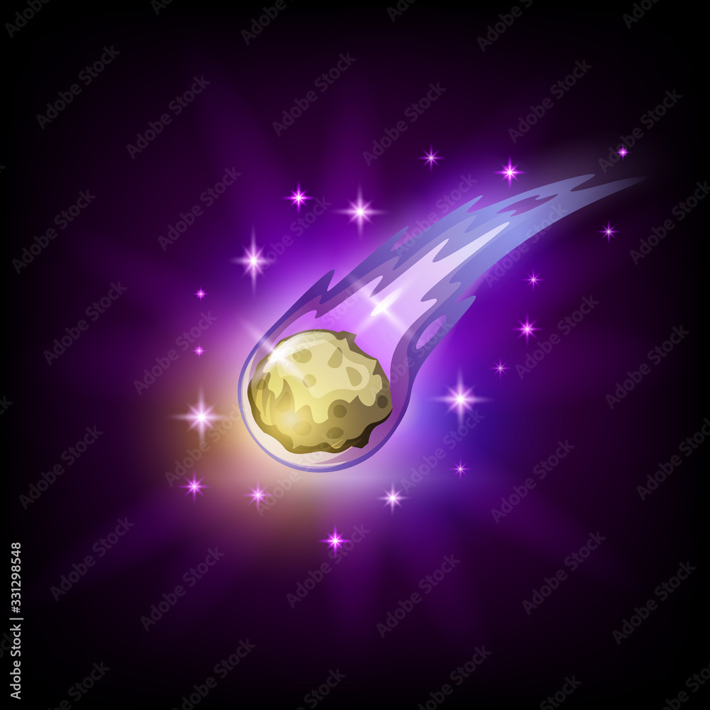 Colorful falling comet meteorite with shining tail icon for slot machine - obrazy, fototapety, plakaty 