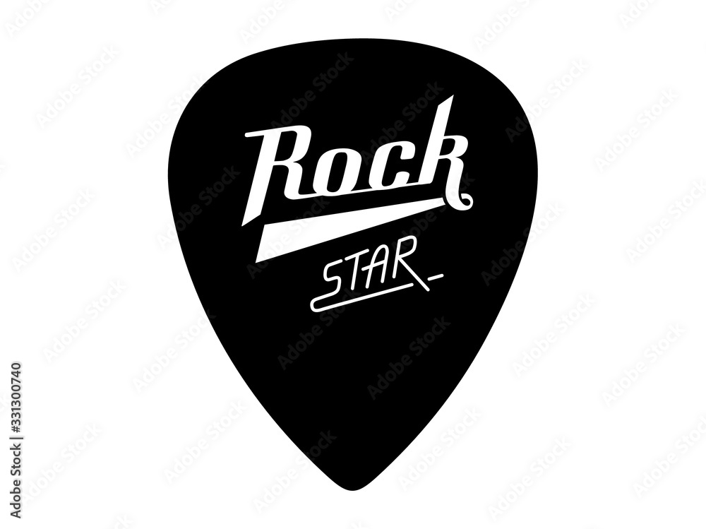 Rock Star lettering. Guitar signature pick/mediator design.