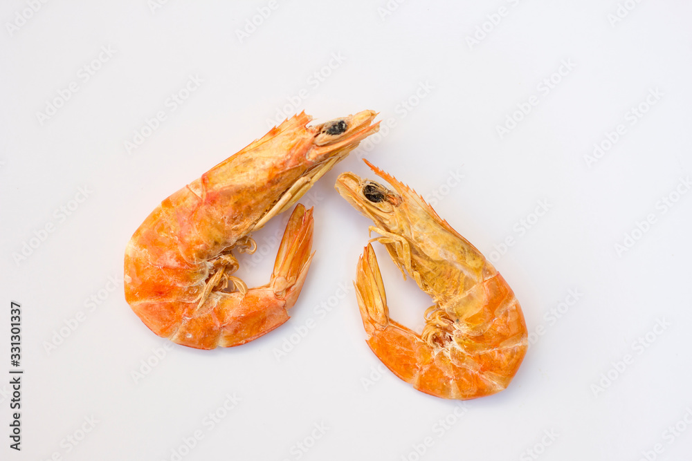 Dry shrimp with white backgraound, Lenten food