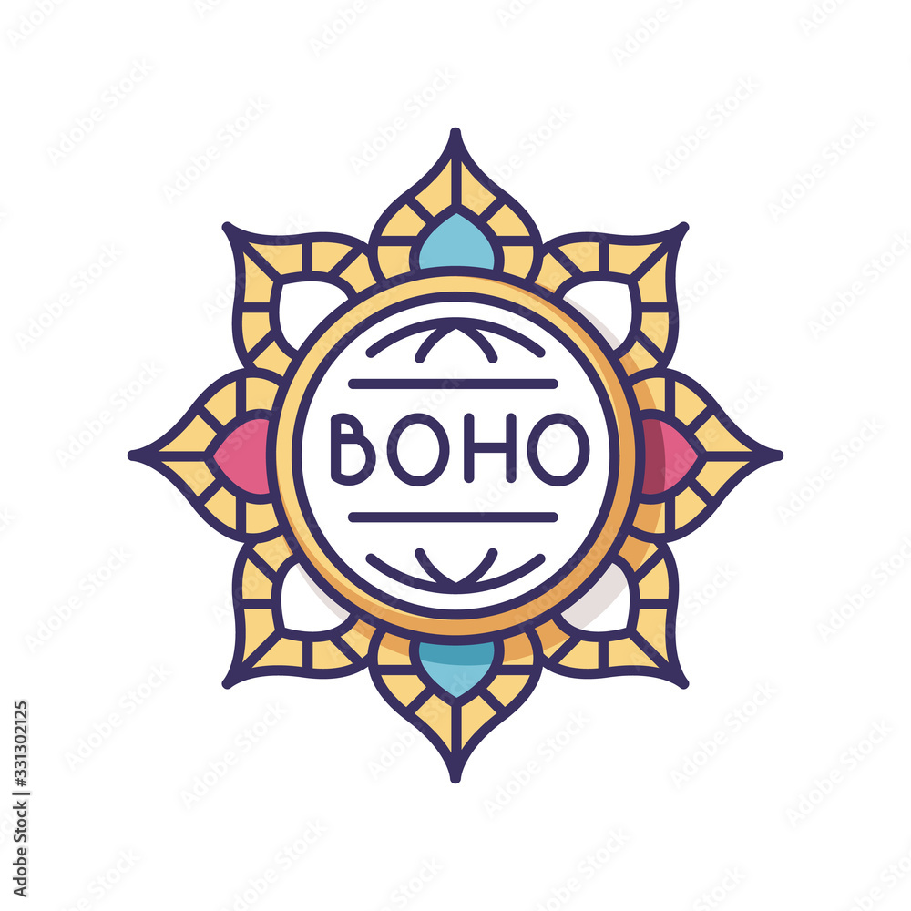 Mandala, boho flower RGB color icon. Floral decorative esoteric element in bohemian style. Indian abstract lotus, oriental yoga and zen symbol. Isolated vector illustration