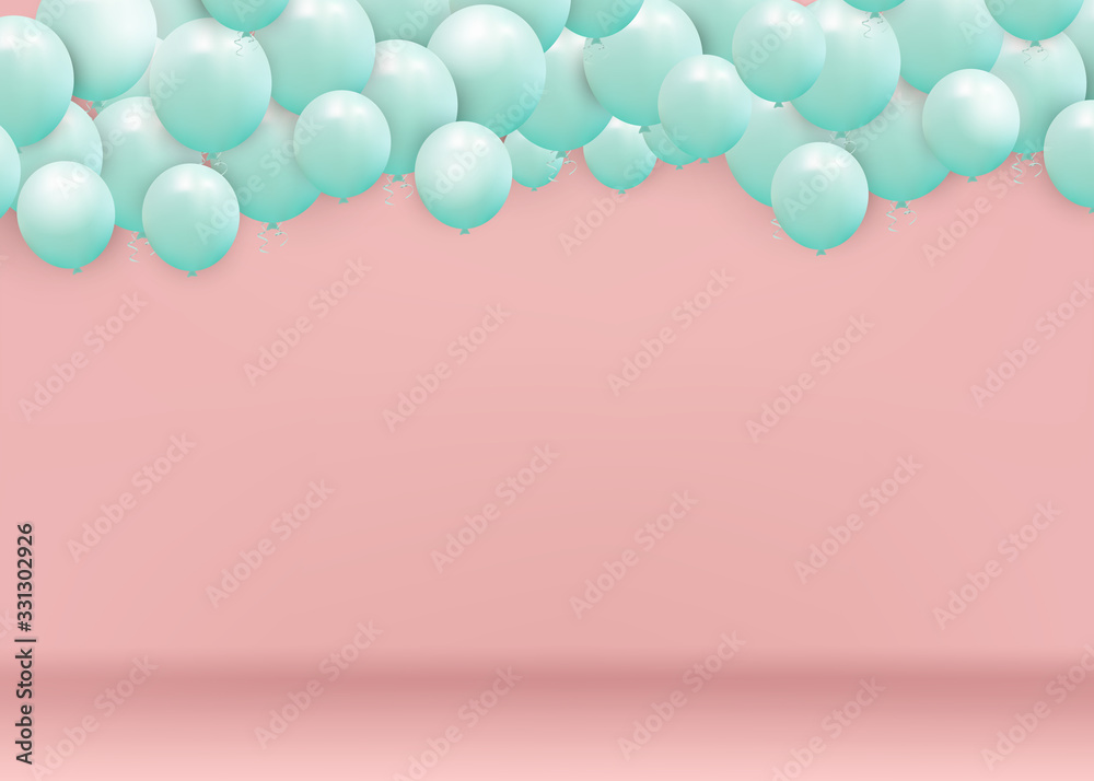 Falling bright blue balloons isolated on pink background. Design for New year, birthday, valentines day. vector illustration. Falling bright blue balloons isolated on pink background. Design for New year, birthday, valentines day. vector illustration.