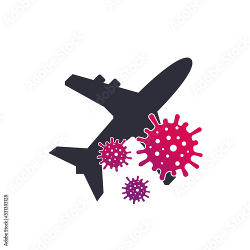 Caution coronavirus - stop flights. Stop coronavirus sign. flight cancellation, quarantine - flight prohibition. Vector illustration
