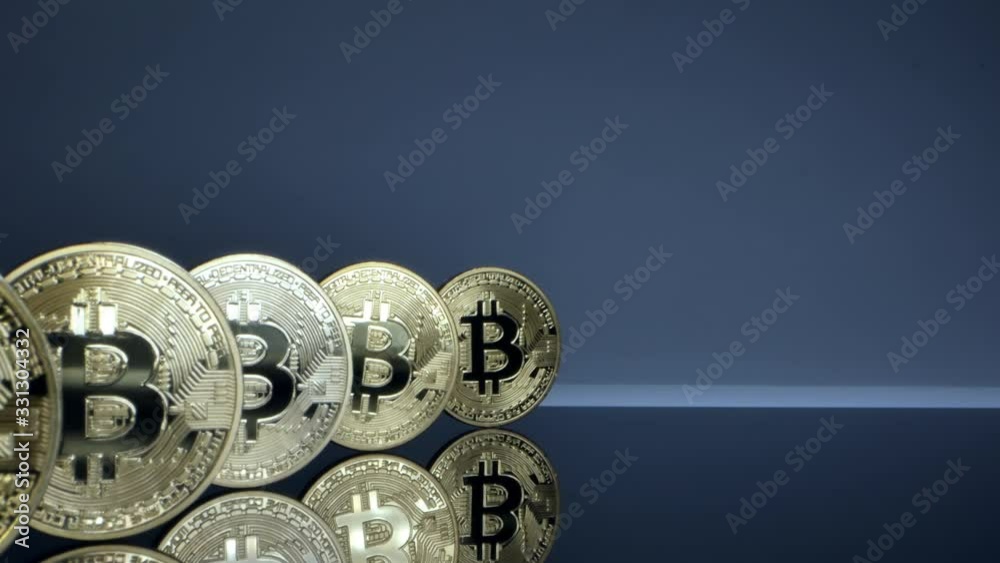 big bitcoins lined up, slow motion, macro big bitcoins lined up, slow motion, macro