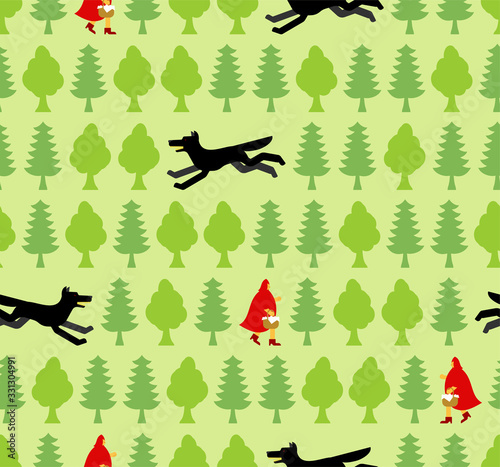 Little Red Riding Hood and Wolf pattern seamless. Children texture