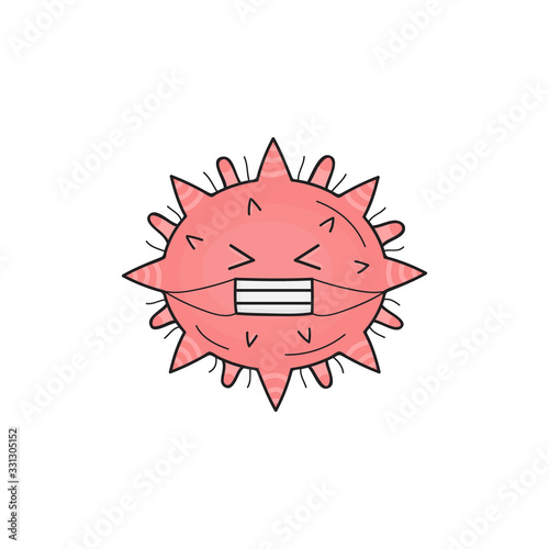 Cute virus organism vector illustration. Hand drawn disease infection bacteria outlined pink character. Isolated.