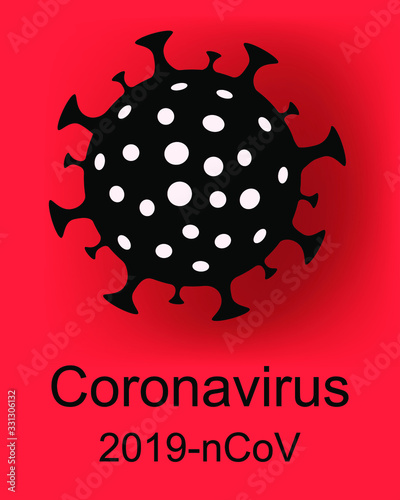 Sign Coronavirus, cover in red and black, Covid-19. vector graphics close-up of a molecule, Corona virus icon red and black