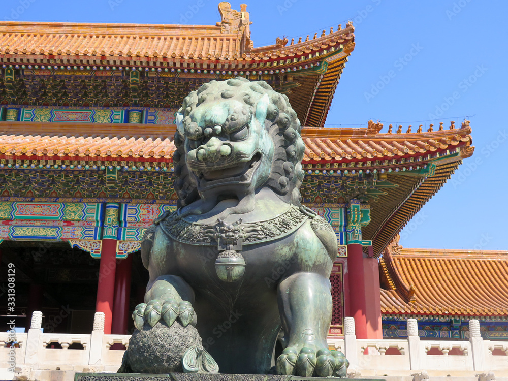 Bronze lion at the Forbidden city in Beijing