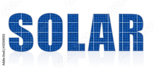 Solar cell letters - photovoltaic panels word - isolated vector illustration on white background.