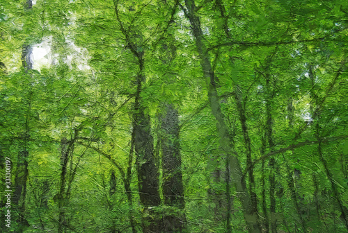 Impressionistic Style Artwork of Tall Springtime Trees Reaching for the Sky © rck
