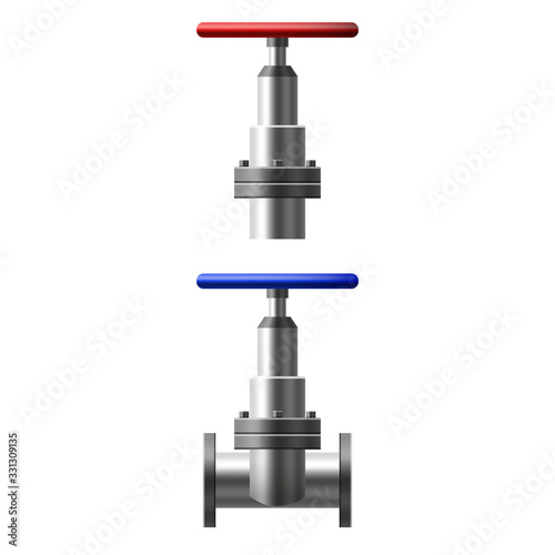Set valves ball, fittings, pipes of metal piping system. Different types valves water, oil, gas pipeline, pipes sewage