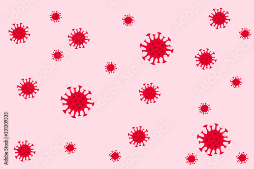 Coronavirus isolated on red background. Protection against a viral pandemic. Virus cells background. Coronavirus infection control. Bacteria in the air. Danger of deathhly virus © Nataliia