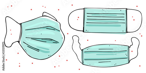 Set of customized face masks. Personal protective equipment.