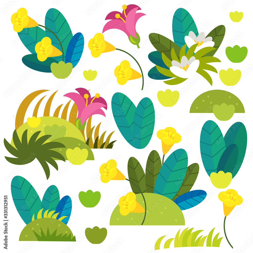 cartoon scene with beautiful and colorful flowers on white background - illustration cartoon scene with beautiful and colorful flowers on white background - illustration