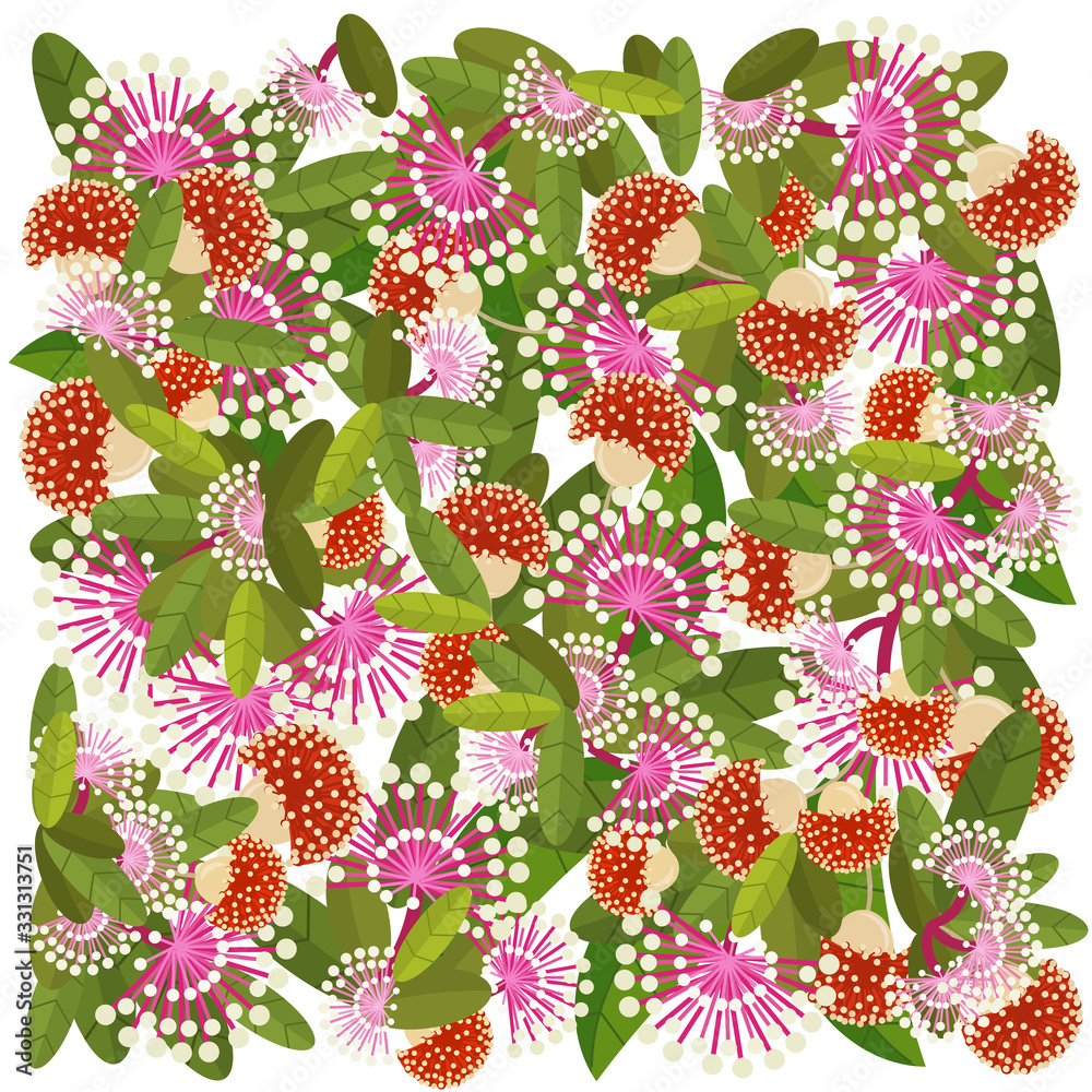 cartoon scene with beautiful and colorful flowers on white background - illustration