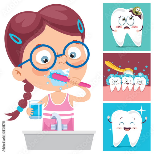 Brushing Teeth Concept With Cartoon Character