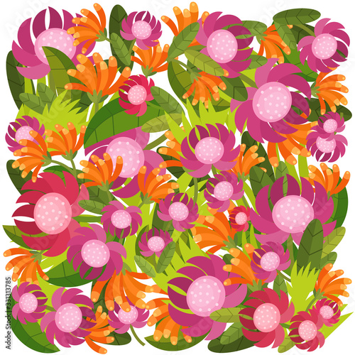 cartoon scene with beautiful and colorful flowers on white background - illustration